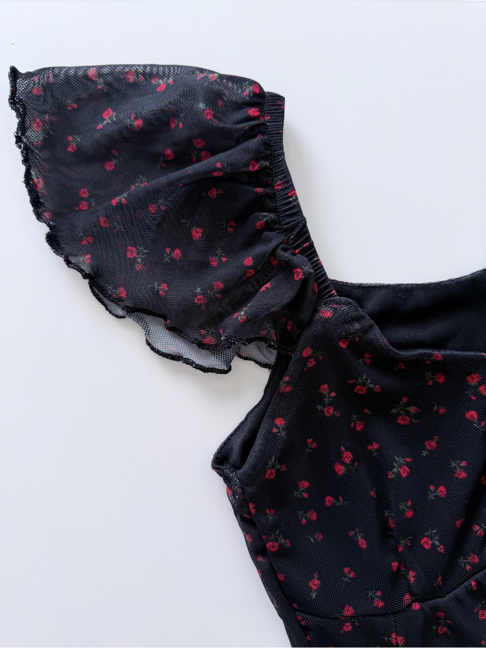 Ardene Mesh Floral Midi Dress Size XS Ruched Slit Coquette Cottagecore - Picture 5 of 14